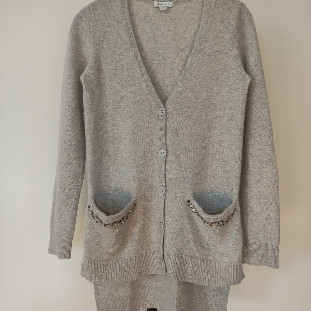 Garnet Hill Sweater Cardigan Embellish Women's X-Small Gray 100% Cashmere Luxury